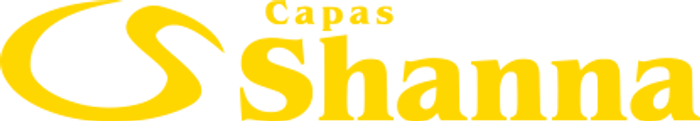 Logotipo da Capas Shanna em amarelo, líder em fechamento noturno para quiosques e ilhas comerciais.